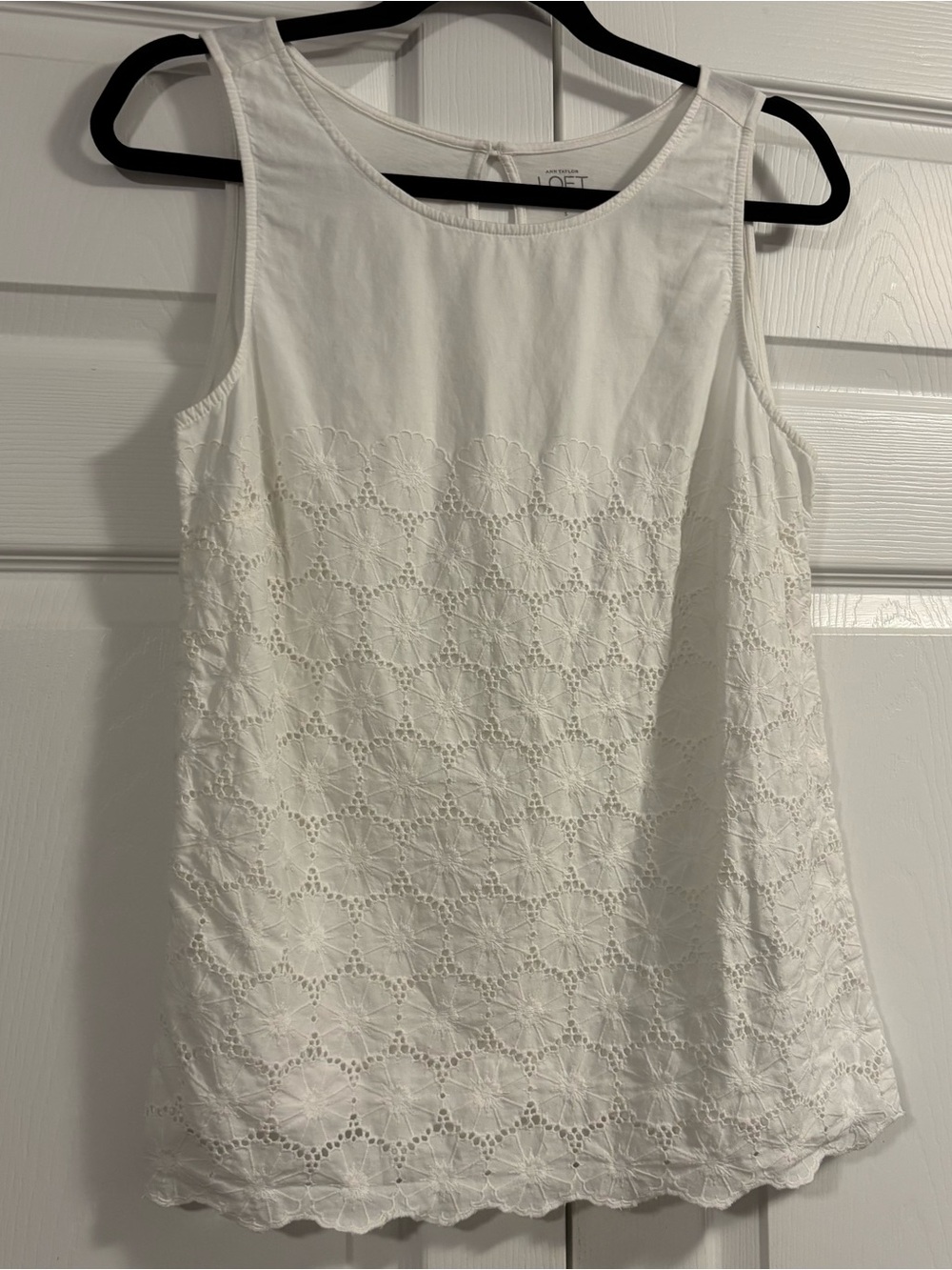 LOFT White Floral Eyelet Scoop Neck Sleeveless Cotton Top - Picture 2 of 11